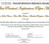 Giacomo Dalla Chiara ritira il premio del Transportation Research Board