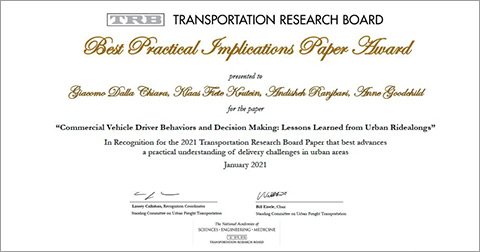 Giacomo Dalla Chiara ritira il premio del Transportation Research Board